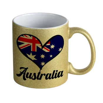 Australia flag, Κούπα Χρυσή Glitter που γυαλίζει, κεραμική, 330ml