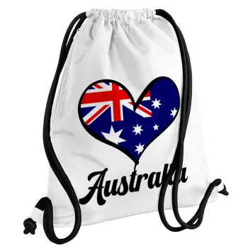 Australia flag, Backpack pouch GYMBAG white, with pocket (40x48cm) & thick cords