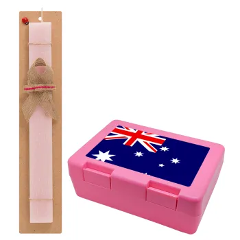Australia flag, Easter Set, children's snack container PINK & scented flat Easter candle (30cm) (PINK)