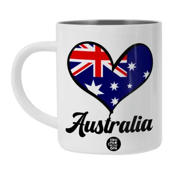 Australia flag, Λευκή Ανοξείδωτη Μεταλλική Κούπα 450ml - Διπλού Τοιχώματος 