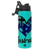 Metallic water bottle with safety lid, 850ml aluminum