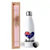 Easter Set, metallic stainless steel water bottle (750ml) & scented flat Easter candle (30cm) (PINK)