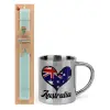 Easter Set, metallic thermal cup (300ml) & aromatic flat Easter candle (30cm) (TURQUOISE)