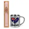 Easter Set, metallic thermal cup (300ml) & aromatic flat Easter candle (30cm) (PINK)