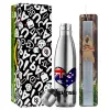 Easter Set, metallic stainless thermos flask (500ml) & scented flat Easter candle (30cm) (GRAY)