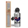 Easter Set, metallic silver aluminum water bottle (500ml) & aromatic flat Easter candle (30cm) (GRAY)