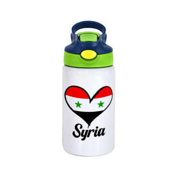 Syria flag, Παιδικό παγούρι θερμό, ανοξείδωτο, με καλαμάκι ασφαλείας, πράσινο/μπλε (350ml)