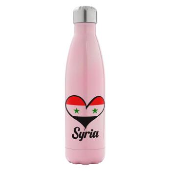 Syria flag, Metal mug thermos Pink Iridiscent (Stainless steel), double wall, 500ml