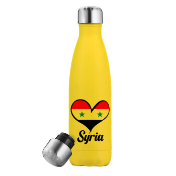 Syria flag, Μεταλλικό παγούρι θερμός Κίτρινος (Stainless steel), διπλού τοιχώματος, 500ml