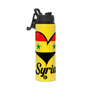 Syria flag, Μεταλλικό παγούρι νερού με καπάκι ασφαλείας, αλουμινίου 850ml