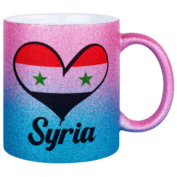 Syria flag, Κούπα Χρυσή/Μπλε Glitter, κεραμική, 330ml