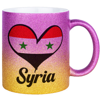 Syria flag, Κούπα Χρυσή/Ροζ Glitter, κεραμική, 330ml