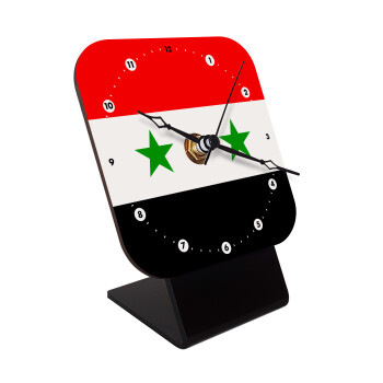 Syria flag, Επιτραπέζιο ρολόι ξύλινο με δείκτες (10cm)