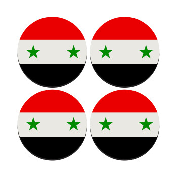 Syria flag, SET of 4 round wooden coasters (9cm)