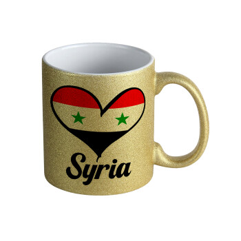Syria flag, Κούπα Χρυσή Glitter που γυαλίζει, κεραμική, 330ml