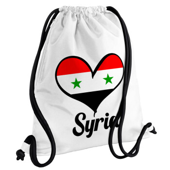 Syria flag, Τσάντα πλάτης πουγκί GYMBAG λευκή, με τσέπη (40x48cm) & χονδρά κορδόνια