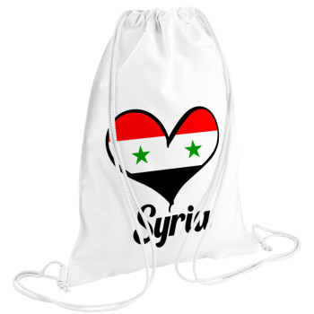 Syria flag, Τσάντα πλάτης πουγκί GYMBAG λευκή (28x40cm)
