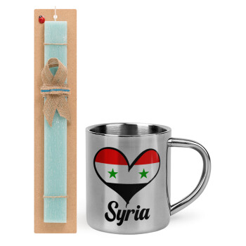 Syria flag, Πασχαλινό Σετ, μεταλλική κούπα θερμό (300ml) & πασχαλινή λαμπάδα αρωματική πλακέ (30cm) (ΤΙΡΚΟΥΑΖ)