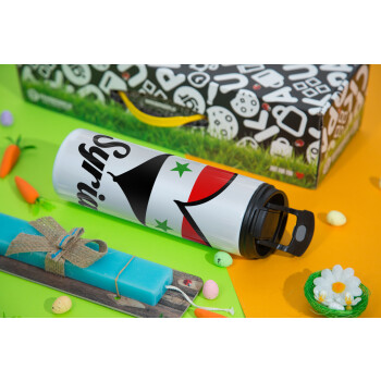 Syria flag, Easter candle,Travel Tumbler 2 Lids, with metal straw & cleaning brush & aromatic flat candle (30cm) (BLUE)
