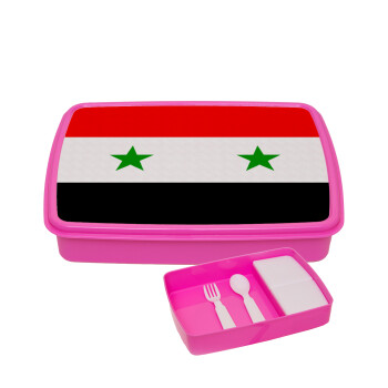 Syria flag, ΡΟΖ παιδικό δοχείο φαγητού (lunchbox) πλαστικό με παιδικά μαχαιροπίρουρα & 2 εσωτερικά δοχεία (BPA-FREE) Lunch Βox M23 x Π18 x Υ4cm