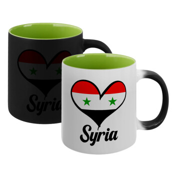Syria flag, Κούπα Μαγική εσωτερικό πράσινο, κεραμική 330ml που αλλάζει χρώμα με το ζεστό ρόφημα (1 τεμάχιο)