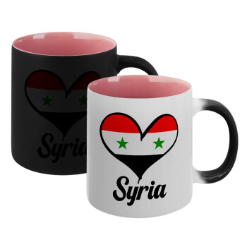 Syria flag, Κούπα Μαγική εσωτερικό ΡΟΖ, κεραμική 330ml που αλλάζει χρώμα με το ζεστό ρόφημα (1 τεμάχιο)