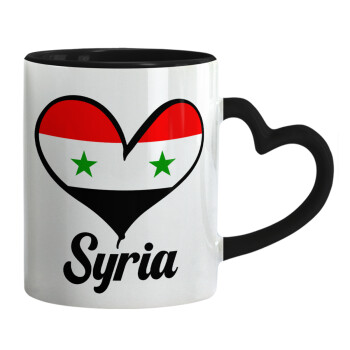 Syria flag, Κούπα καρδιά χερούλι μαύρη, κεραμική, 330ml
