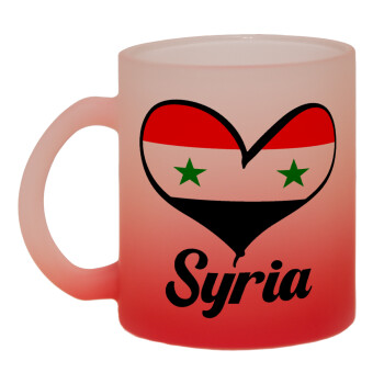 Syria flag, Κούπα γυάλινη δίχρωμη με βάση το κόκκινο ματ, 330ml