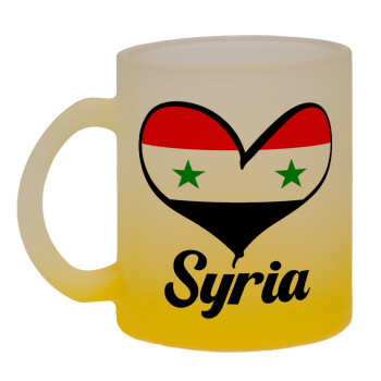Syria flag, Κούπα γυάλινη δίχρωμη με βάση το κίτρινο ματ, 330ml