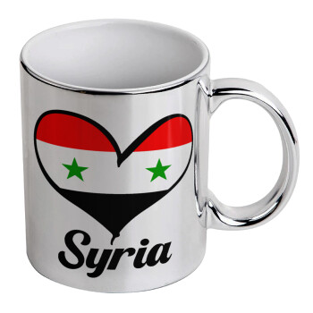 Syria flag, Κούπα κεραμική, ασημένια καθρέπτης, 330ml