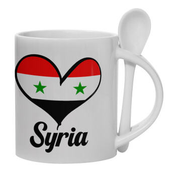 Syria flag, Ceramic coffee mug with Spoon, 330ml (1pcs)