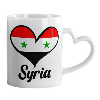 Syria flag, Κούπα καρδιά χερούλι λευκή, κεραμική, 330ml