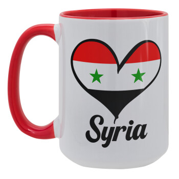 Syria flag, Κούπα Mega 15oz, κεραμική Κόκκινη, 450ml