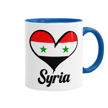 Syria flag, Κούπα χρωματιστή μπλε, κεραμική, 330ml