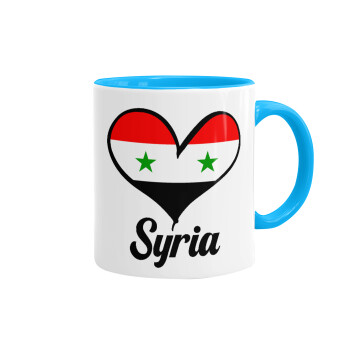 Syria flag, Κούπα χρωματιστή γαλάζια, κεραμική, 330ml