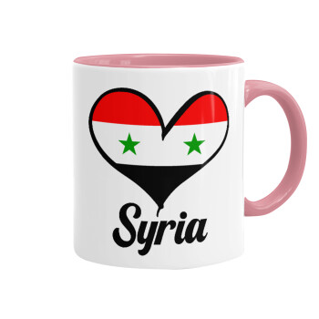 Syria flag, Κούπα χρωματιστή ροζ, κεραμική, 330ml