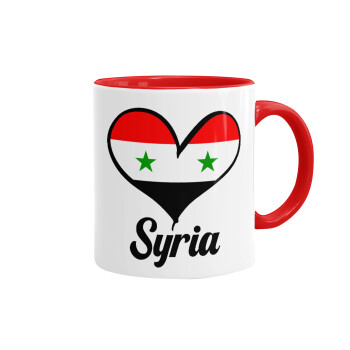 Syria flag, Κούπα χρωματιστή κόκκινη, κεραμική, 330ml