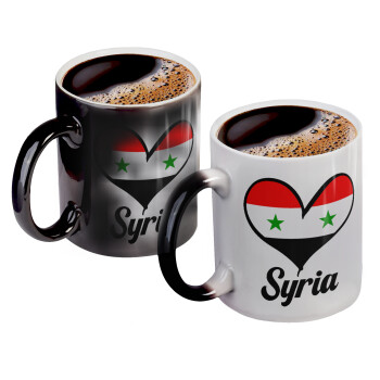 Syria flag, Color changing magic Mug, ceramic, 330ml when adding hot liquid inside, the black colour desappears (1 pcs)