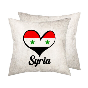 Syria flag, Μαξιλάρι καναπέ Δερματίνη Γκρι 40x40cm με γέμισμα