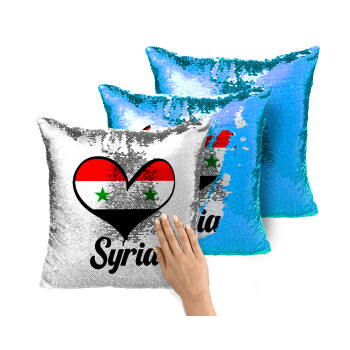 Syria flag, Μαξιλάρι καναπέ Μαγικό Μπλε με πούλιες 40x40cm περιέχεται το γέμισμα