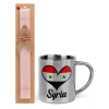 Easter Set, metallic thermal cup (300ml) & aromatic flat Easter candle (30cm) (PINK)