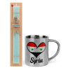 Easter Set, metallic thermal cup (300ml) & aromatic flat Easter candle (30cm) (TURQUOISE)