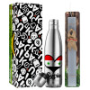 Easter Set, metallic stainless thermos flask (500ml) & scented flat Easter candle (30cm) (GRAY)