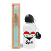 Easter Set, metallic aluminum water bottle (500ml) & scented flat candle (30cm) (TURQUOISE)