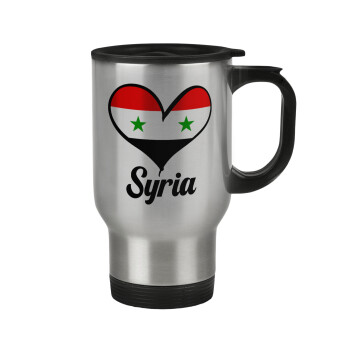 Syria flag, Stainless steel travel mug with lid, double wall 450ml