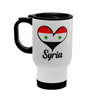 Syria flag, Κούπα ταξιδιού ανοξείδωτη με καπάκι, διπλού τοιχώματος (θερμό) λευκή 450ml