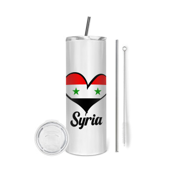 Syria flag, Eco friendly ποτήρι θερμό (tumbler) από ανοξείδωτο ατσάλι 600ml, με μεταλλικό καλαμάκι & βούρτσα καθαρισμού