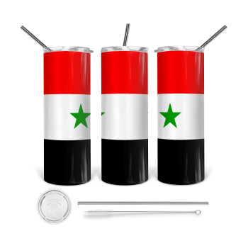 Syria flag, 360 Eco friendly ποτήρι θερμό (tumbler) από ανοξείδωτο ατσάλι 600ml, με μεταλλικό καλαμάκι & βούρτσα καθαρισμού