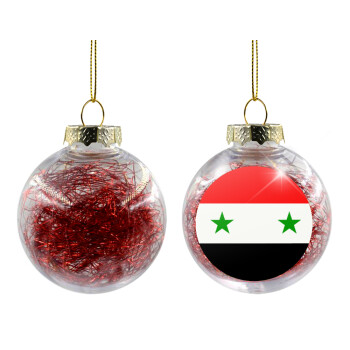 Syria flag, Χριστουγεννιάτικη μπάλα δένδρου διάφανη με κόκκινο γέμισμα 8cm