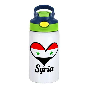 Syria flag, Children's hot water bottle, stainless steel, with safety straw, green, blue (350ml)